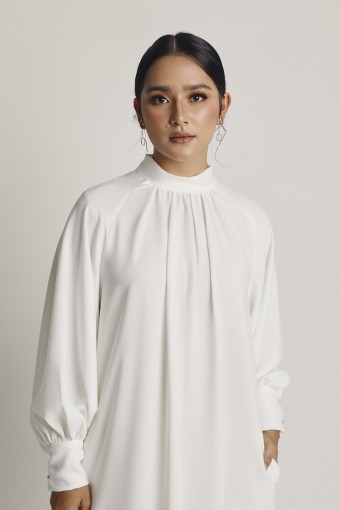 Kaisara Gathers Diamond Button Dress White